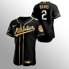 Men's Oakland Athletics Khris Davis Golden Edition Black Authentic Jersey