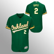 Men's Oakland Athletics #2 Kelly Green Khris Davis MLB 150th Anniversary Patch Flex Base Majestic Alternate Jersey