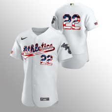 Men's Oakland Athletics #22 Ramon Laureano 2020 Stars & Stripes 4th of July White Jersey