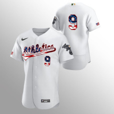 Men's Oakland Athletics #9 Reggie Jackson 2020 Stars & Stripes 4th of July White Jersey