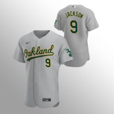 Men's Oakland Athletics Reggie Jackson #9 Gray Authentic Road Jersey