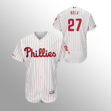 Men's Philadelphia Phillies #27 White Aaron Nola MLB 150th Anniversary Patch Flex Base Majestic Home Jersey