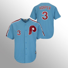 Men's Philadelphia Phillies Light Blue Cool Base #3 Bryce Harper Cooperstown Collection Jersey