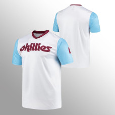 Men's Philadelphia Phillies Cooperstown Collection White V-Neck Wordmark Jersey