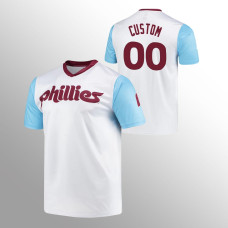 Custom Philadelphia Phillies White Cooperstown Collection Wordmark V-Neck Jersey