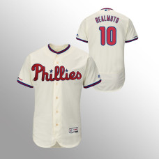 Men's Philadelphia Phillies #10 Cream J.T. Realmuto MLB 150th Anniversary Patch Flex Base Majestic Alternate Jersey