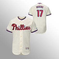 Men's Philadelphia Phillies #17 Cream Rhys Hoskins MLB 150th Anniversary Patch Flex Base Majestic Alternate Jersey