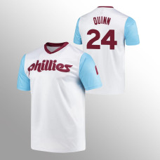 Roman Quinn Philadelphia Phillies White Cooperstown Collection Wordmark V-Neck Jersey