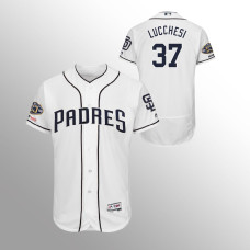 Men's San Diego Padres #37 White Joey Lucchesi MLB 150th Anniversary Patch Flex Base Majestic Home Jersey