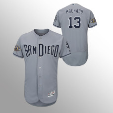 Men's San Diego Padres Gray Road Flex Base #13 Manny Machado 50th Anniversary Jersey