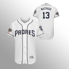 Men's San Diego Padres #13 White Manny Machado MLB 150th Anniversary Patch Flex Base Majestic Home Jersey