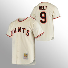 Men's San Francisco Giants Brandon Belt #9 Cream Home 1954 Authentic Cooperstown Collection Jersey