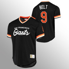 Men's San Francisco Giants #9 Brandon Belt Black Script Fashion Cooperstown Collection Jersey