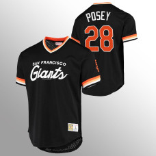 Men's San Francisco Giants #28 Buster Posey Black Script Fashion Cooperstown Collection Jersey