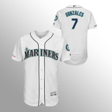 Men's Seattle Mariners #7 White Marco Gonzales MLB 150th Anniversary Patch Flex Base Majestic Home Jersey