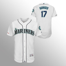 Men's Seattle Mariners #17 White Mitch Haniger MLB 150th Anniversary Patch Flex Base Majestic Home Jersey