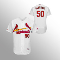 Men's St. Louis Cardinals #50 White Adam Wainwright MLB 150th Anniversary Patch Flex Base Majestic Home Jersey