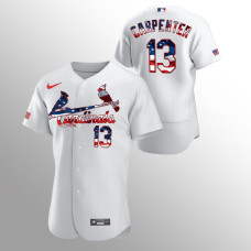 Men's St. Louis Cardinals #13 Matt Carpenter 2020 Stars & Stripes 4th of July White Jersey