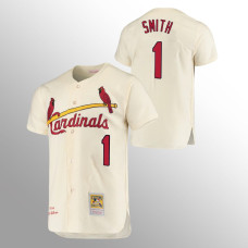 Men's St. Louis Cardinals Ozzie Smith #1 Cream Cooperstown Collection Authentic Jersey