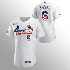 Men's St. Louis Cardinals #6 Stan Musial 2020 Stars & Stripes 4th of July White Jersey