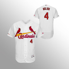 Men's St. Louis Cardinals #4 White Yadier Molina MLB 150th Anniversary Patch Flex Base Majestic Home Jersey