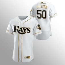 Men's Tampa Bay Rays Charlie Morton #50 White Gold 2020 World Series Authentic Jersey