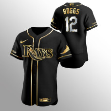 Men's Tampa Bay Rays Wade Boggs #12 Black Golden Edition Authentic Jersey