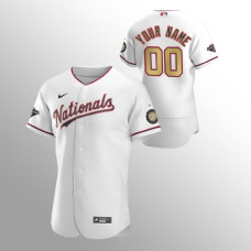Men's Washington Nationals #00 Custom White Authentic Gold-Trimmed Championship Jersey