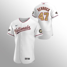 Men's Washington Nationals #47 Howie Kendrick White Authentic Gold-Trimmed Championship Jersey