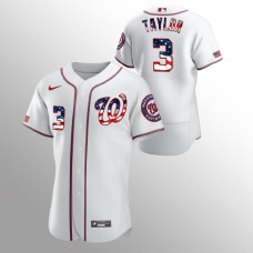 Men's Washington Nationals #3 Michael A. Taylor 2020 Stars & Stripes 4th of July White Jersey