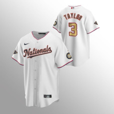 Men's Washington Nationals #3 Michael A. Taylor White Replica Gold-Trimmed Championship Jersey