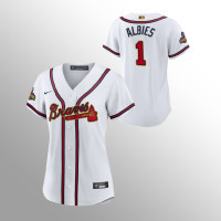 Braves #1 Ozzie Albies Women's Jersey Replica White 2022 Gold Program