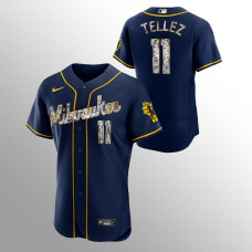 Milwaukee Brewers #11 Rowdy Tellez Authentic 2022 Golden Diamond Navy Jersey