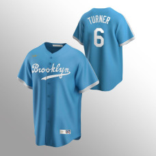 Los Angeles Dodgers Light Blue Jersey Trea Turner #6 Cooperstown Collection Alternate