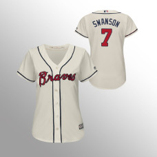 Women's Atlanta Braves Cream Majestic Alternate #7 Dansby Swanson 2019 Cool Base Jersey