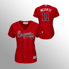 Women's Atlanta Braves Scarlet Majestic Alternate #11 Ender Inciarte 2019 Cool Base Jersey