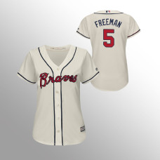 Women's Atlanta Braves Cream Majestic Alternate #5 Freddie Freeman 2019 Cool Base Jersey