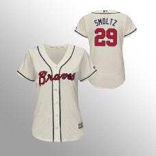 Women's Atlanta Braves Cream Majestic Alternate #29 John Smoltz 2019 Cool Base Jersey