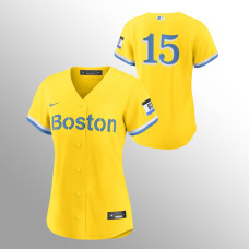 Women's Boston Red Sox Dustin Pedroia Gold Light Blue 2021 City Connect Replica Jersey
