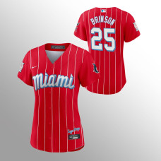 Women's Miami Marlins Lewis Brinson Red 2021 City Connect Replica Jersey