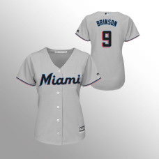 Women's Miami Marlins Gray Majestic Road #9 Lewis Brinson 2019 Cool Base Jersey