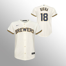 Youth Milwaukee Brewers Keston Hiura Cream Replica Home Jersey