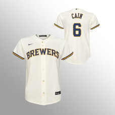 Youth Milwaukee Brewers Lorenzo Cain Cream Replica Home Jersey