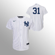 Youth New York Yankees Aaron Hicks White Navy Replica Home Jersey