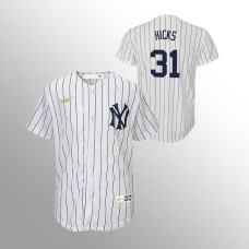 Youth New York Yankees #31 Aaron Hicks White Home Cooperstown Collection Jersey
