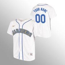 Youth Seattle Mariners #00 Custom White Home Cooperstown Collection Jersey